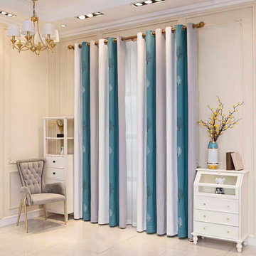 QYFLRDR On Sales Petrel Green Grey Stripe Trees Custom Made Curtains