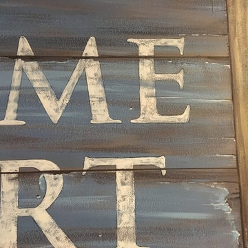 New England Harbor Town Mural, hand painted throughout a lower level