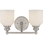 Savoy House - Melrose 2 Light Bath Bar, Satin Nickel - Style meets value. The Melrose vanity fixture boasts chic modern lines, white glass shades and a satin nickel finish.