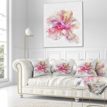 Beautiful Pink Flower Watercolor Floral Throw Pillow, 16"x16"