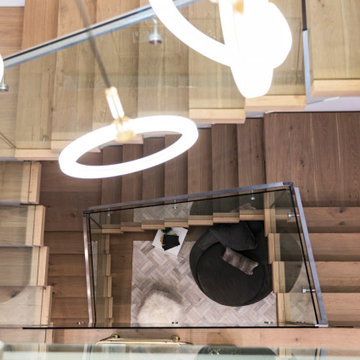 Beverly Hills Floating Staircase with Modern Pendant Lighting Detail