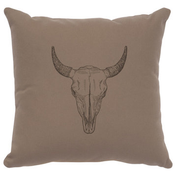 Image Pillow 16x16 Bull Skull Cotton Taupe