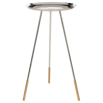 Aurora Tri Leg Contemporary Glam Side Table, Gold/Nickel