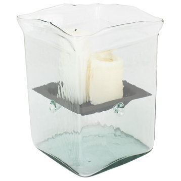 Luxe Large Square Glass Slab Candle Holder Hurricane Pillar Votive Vase Display