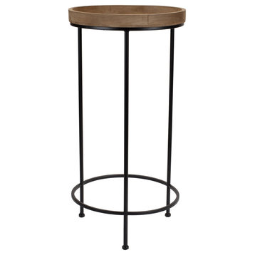 Set of Three 14" Black And Brown Solid Wood Round End Tables