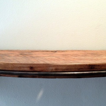 Reclaimed Wood And Iron Shelf With Forged Strap