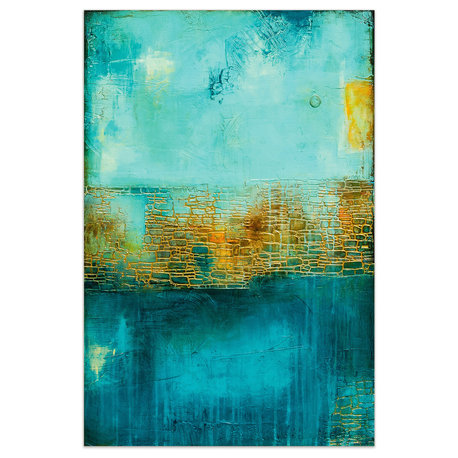 Castle Court Abstract Frameless Free Floating Tempered Art Glass Wall Art 32x48