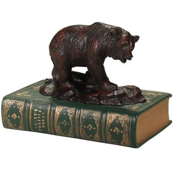 Sculpture MOUNTAIN Lodge Bear on Rocks Book Green Resin Hand-Cast