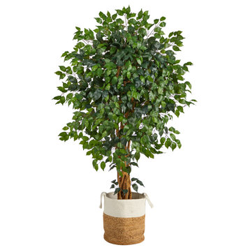 5.5' Palace Ficus Artificial Tree With, Handmade Natural Jute and Cotton Planter