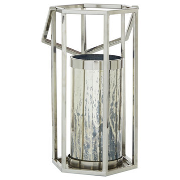 Silver Stainless Steel Contemporary Lantern, 18x10x11