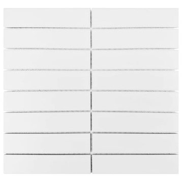 Gio White Matte 1.25" X 6" Stacked Linear Porcelain Mosaic Tile, 11 Sheets