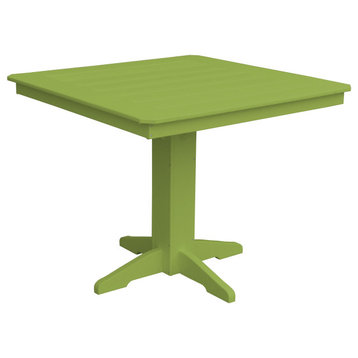 Poly Lumber 44" Square Counter Table, Tropical Lime, With Umbrella Hole