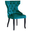Set of 2 Dining Chair, Velvet Seat & Button Tufted Curved Hourglass Back, Teal