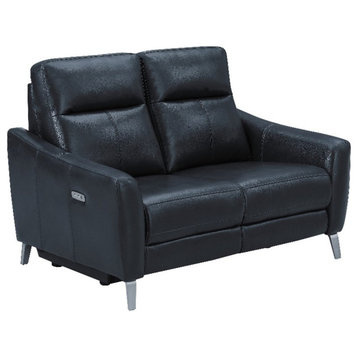 Pemberly Row Modern Faux Leather Upholstered Power Loveseat in Blue