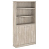 Bush Furniture Universal 5 Shelf Bookcase With Doors, Washed Gray