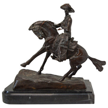 Cowboy, a Frederic Remington Replica Bronze Statue - Size: 14"L x 8"W x 13"H.