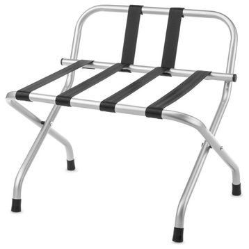 Powder-Coated Metal Folding Luggage Rack With Backrest, Silver