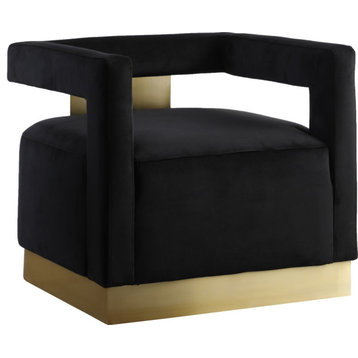Armani Velvet Upholstered Accent Chair, Black