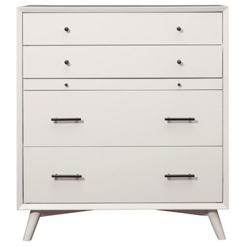Flynn Mid Century Modern 4 Drawer Chest With Pull Out Tray, White