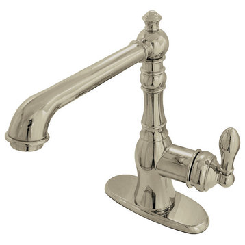Single-Handle Bathroom Faucet,Push Pop-Up & Cover Plate, Brushed Nickel