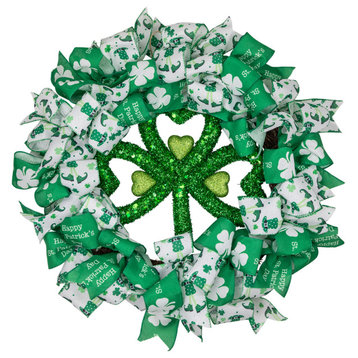 Shamrocks and Ribbons St. Patrick's Day Wreath, 24", Unlit