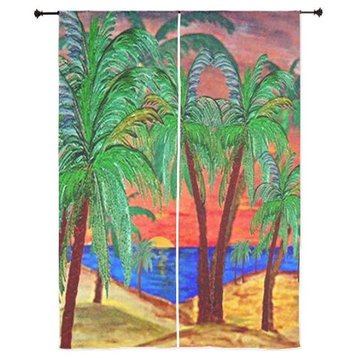 Palm Tree Tropical Sheer Curtains, Mountain Sunset Palms
