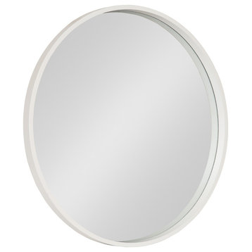 Travis Round Wood Accent Wall Mirror, White, 25.6diameter