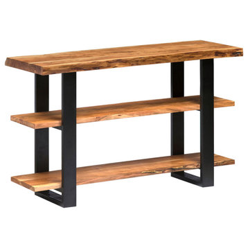 Alpine Natural Live Edge Wood Media Console Table