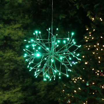 16"H Indoor Holiday 3D Snowflake Hanging Ornament with LED Lights, Green