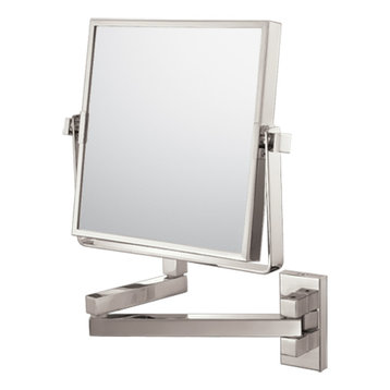 Square Double Arm Wall Mirror With 3x and 1x Magnification, Brushed Nickel