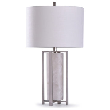 Abyaz, Open Square Framed Marble Table Lamp With Drum Shade