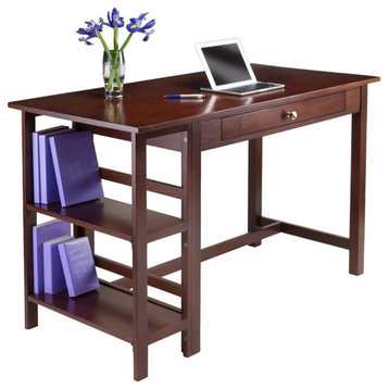 Pemberly Row Transitional Solid Wood Writing Desk in Antique Walnut