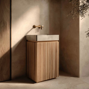Freestanding Fluted White Oak Bathroom Vanity – Custom Made for Small Bathrooms