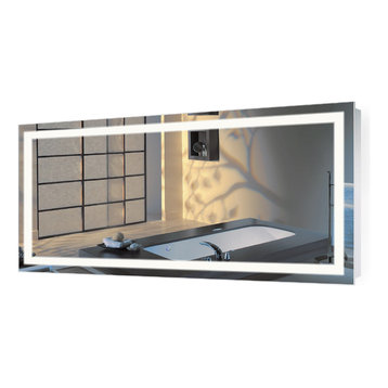 Large LED Lighted Bathroom Mirror With Defogger and Dimmer, 60"x30"