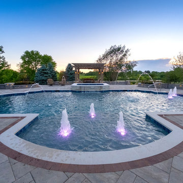 Elgin, IL Roman End Pool with Freeform Hot Tub