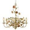 Rustic Floral 6-Light Chandelier, Antique Cream Frame With Roses