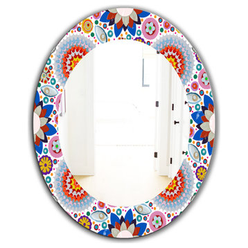 Designart Pink Blossom 19 Bohemian Eclectic Frameless Oval Or Round Wall Mirror,