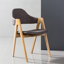 Nestor Solid Oak Dining Chair - Light Grey Fabric - Dining Chairs