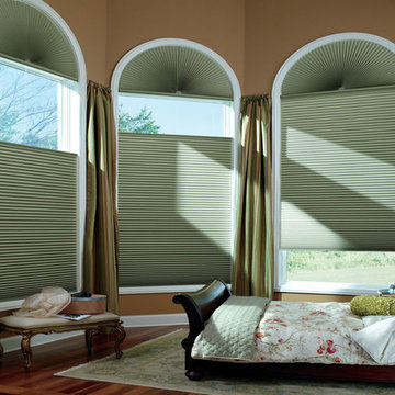 Traditional Taupe Bedroom Custom Window Honeycomb Shades by Hunter Douglas