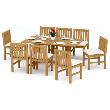 9-Piece Outdoor Patio Teak Dining Set: 69" Folding Table, 8 Devon Armless Chairs