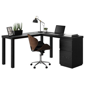L-Shaped Desk, Large Top & Full Extension Handless Storage Drawers, Bourbon Oak