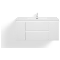 MOB Bath Vanity, High Gloss White, 48", Single Sink, Wall Mount