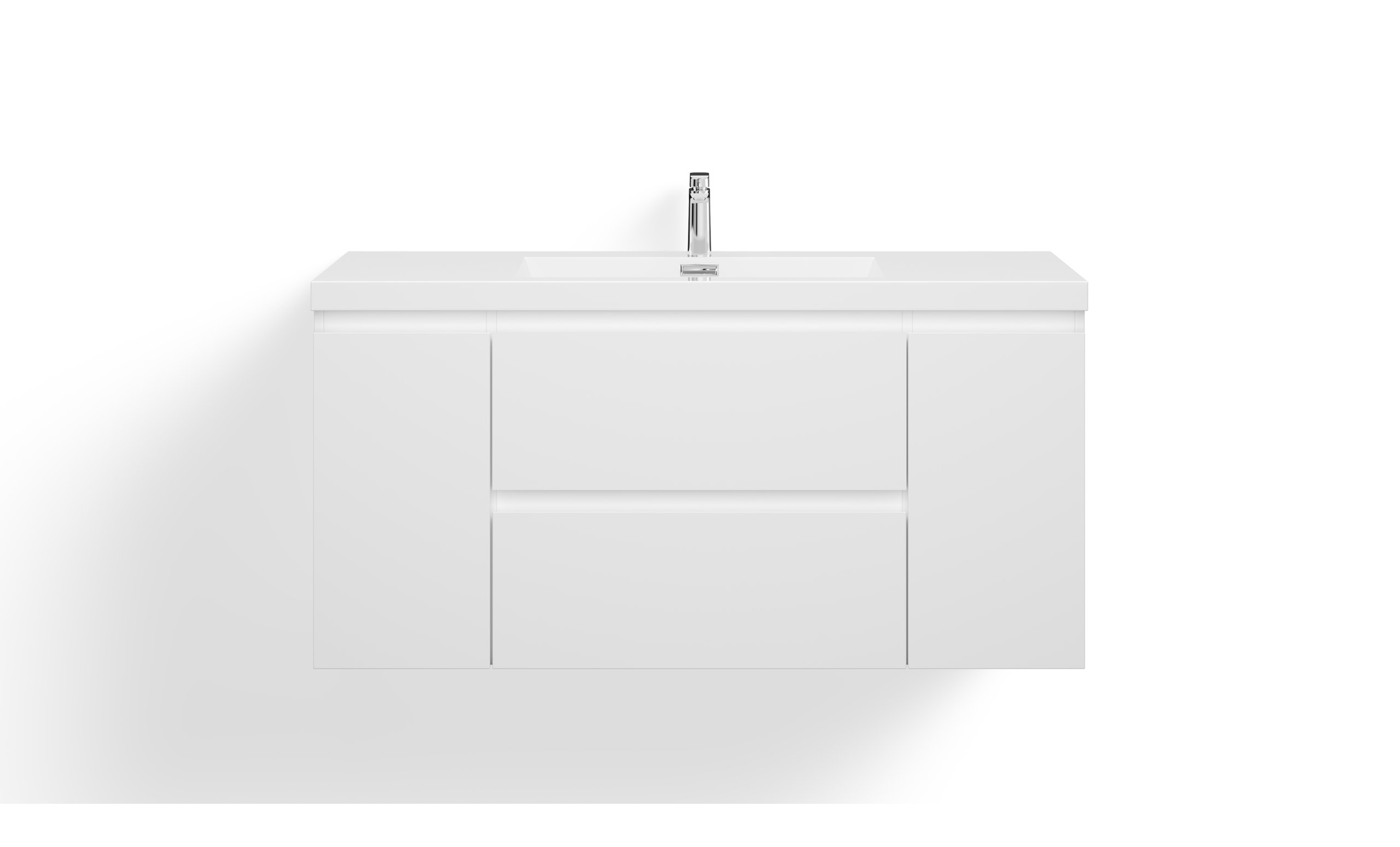 MOB Bath Vanity, High Gloss White, 48", Single Sink, Wall Mount