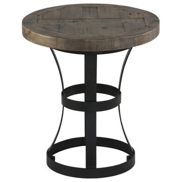 Cortesi Home Newcastle End Table, Solid Reclaimed Wood and Black Metal