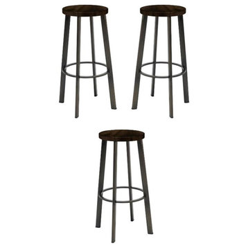 Home Square 30" Transitional Wood Seat Bar Stool in Barnwood Brown - Set of 3