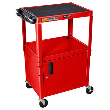 Luxor Red 42" Adjustable Height Cart With Cabinet
