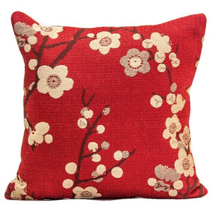Designer Pillow Cover Cherry Blossom Design Red Decorative Pillow Asian Decorative Pillows By Gallerie Varda
