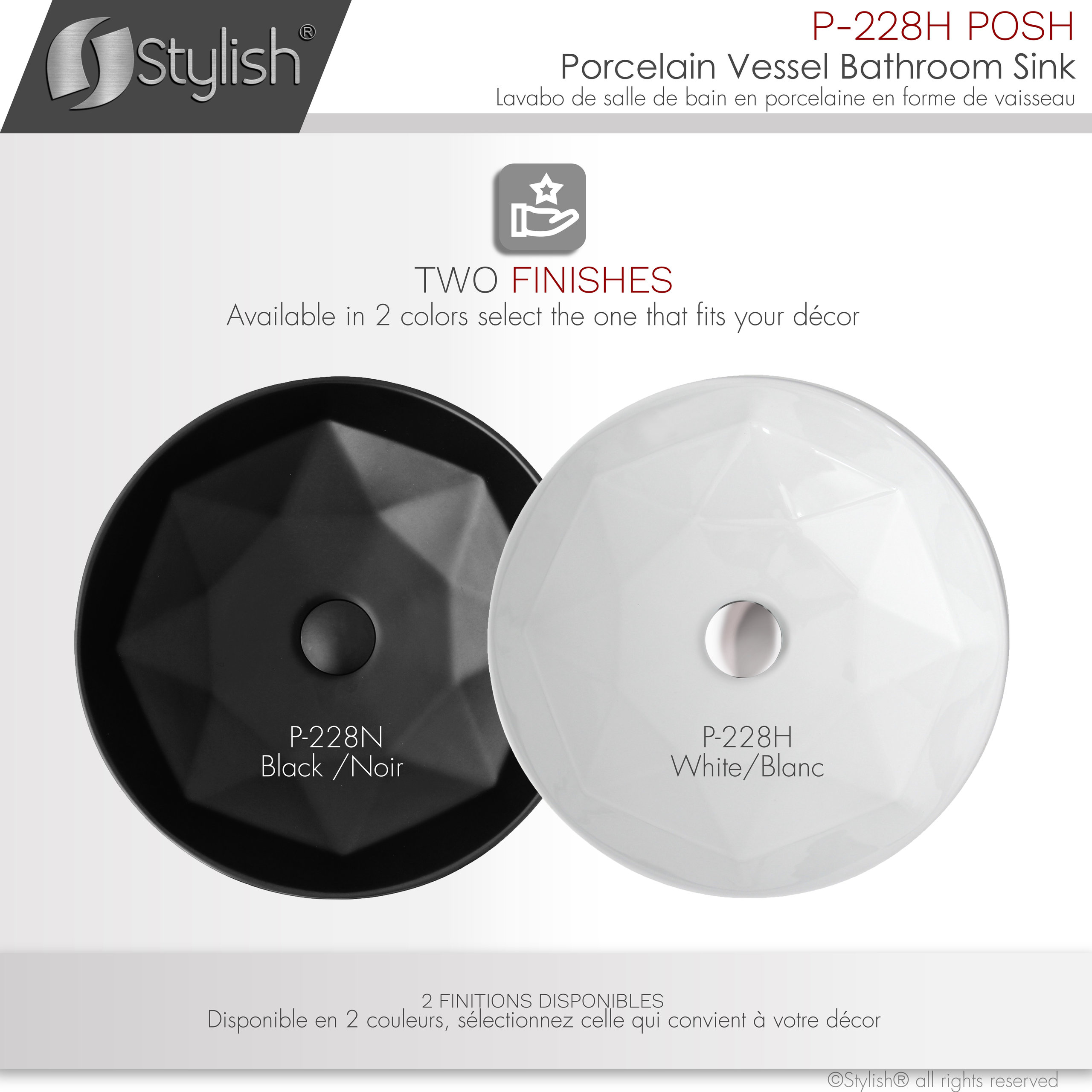 STYLISH Porcelain Round 15-3/4-inches Vessel Ceramic Bathroom Sink White