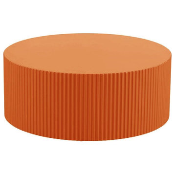 Modern Coffee Table, Round Design With Unique Surrounding Line Accents, Orange