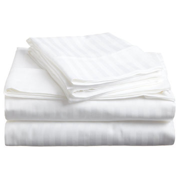 Premium Striped 600 Thread Count Egyptian Cotton Sheet Set - Queen, White